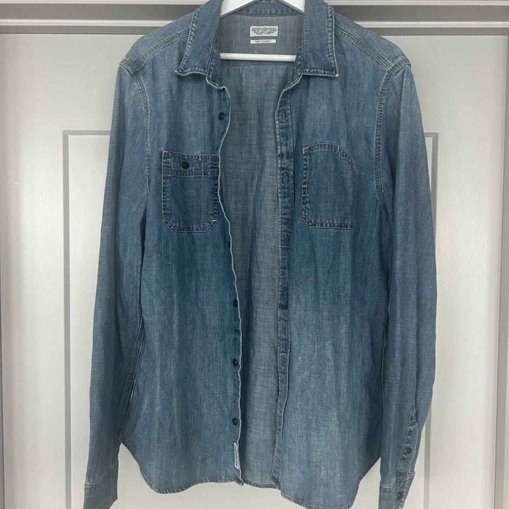 Rare All Saints XL L Blue Denim Button-Up Shirt